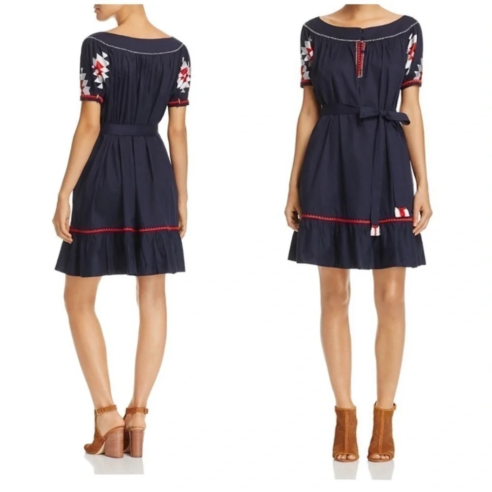 Tory Burch Alicia Embroidered Cotton Voile Boho embroidered Dress, size 10
